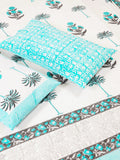 hand block flower butta printed double bedsheet