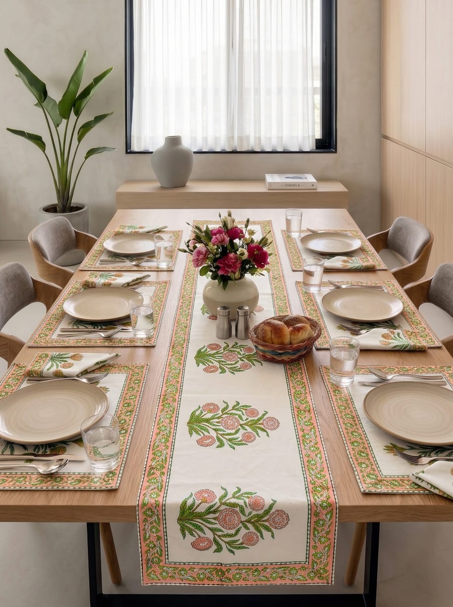 Hand Block Printed Jaipuri Dining Table Set