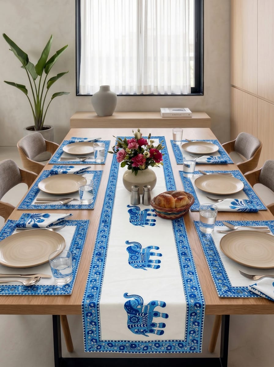 Hand Block Printed Jaipuri Dining Table Set
