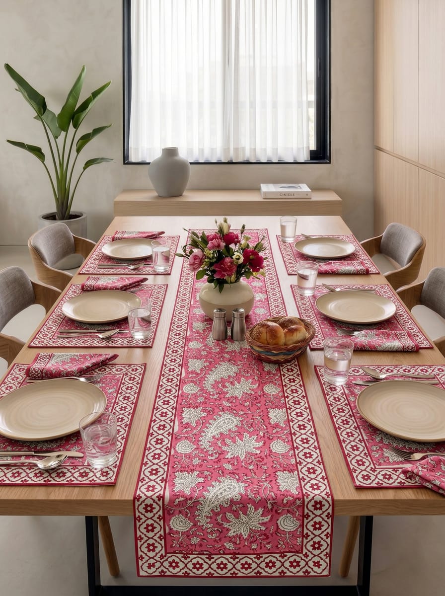 Hand Block Printed Jaipuri Dining Table Set