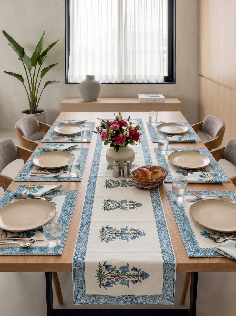 Hand Block Printed Jaipuri Dining Table Set