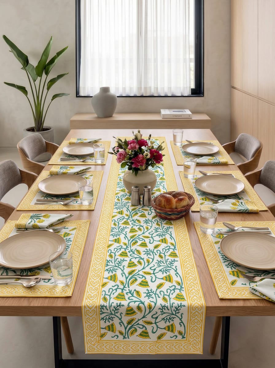 Hand Block Printed Jaipuri Dining Table Set