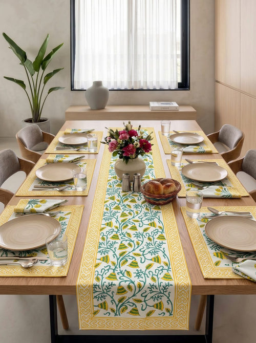 Hand Block Printed Jaipuri Dining Table Set